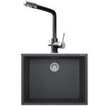 Real Stone K012 Siyah Mutfak Evyesi + Abant Siyah Arıtmalı Mutfak bataryası