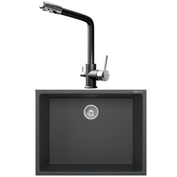 Real Stone K012 Siyah Mutfak Evyesi + Abant Siyah Arıtmalı Mutfak bataryası