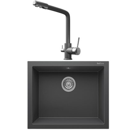 Real Stone K012 Antrasit Mutfak Evyesi + Abant Antrasit Arıtmalı Mutfak Bataryası