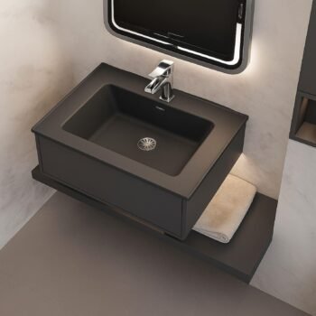 Real Stone ZENITH 65 Etajerli Antrasit Granit Banyo Lavabosu 65x45 - Görsel 2