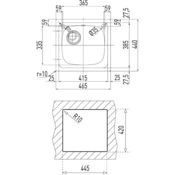 Teka E50 1B 46,5x44 Sağ Batarya Çıkışlı Paslanmaz Çelik Mutfak Eviyesi - Görsel 2