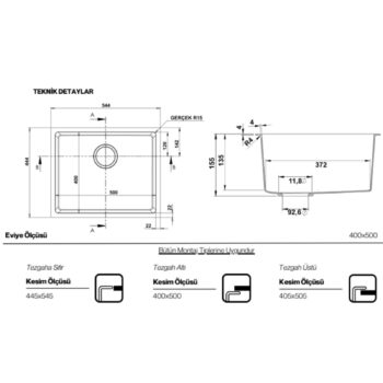 Real Stone Steep 50x40 Cappucino Granit Mutfak Eviyesi - Görsel 2