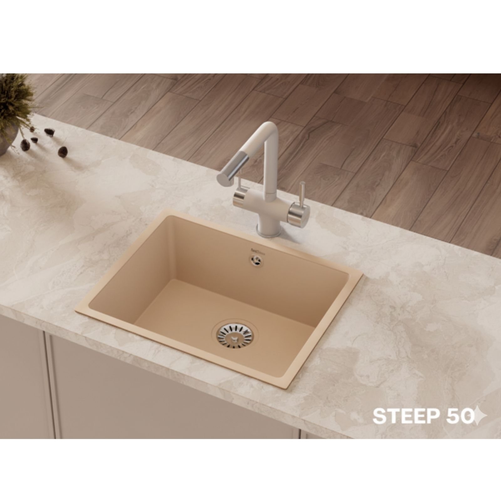 Real Stone Steep 50×40 Cappucino Granit Mutfak Eviyesi