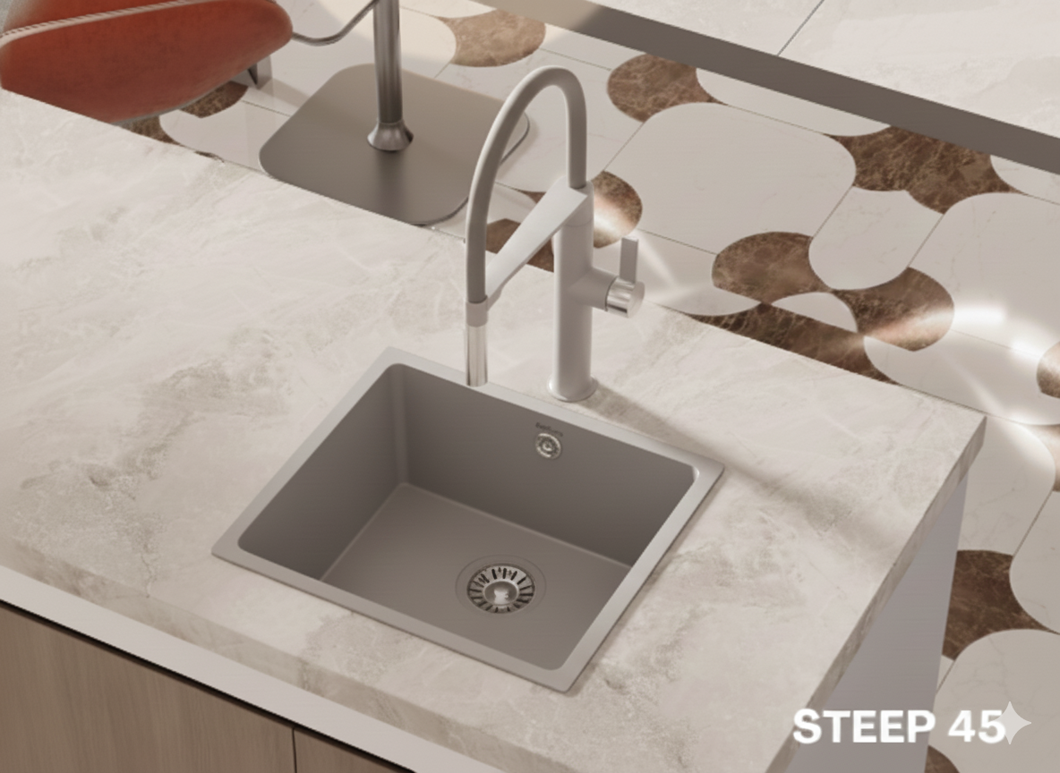 Real Stone Steep 45×40 Gri Granit Mutfak Eviyesi