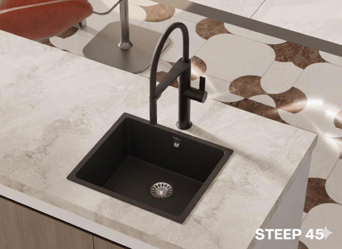 Real Stone Steep 45×40 Siyah Granit Mutfak Eviyesi