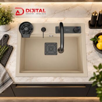 Real Stone Angel Granit Akıllı Eviye Seti Krem 60x49