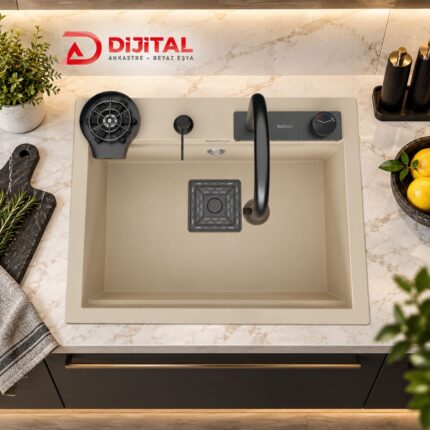 Real Stone Angel Granit Akıllı Eviye Seti Krem 60x49
