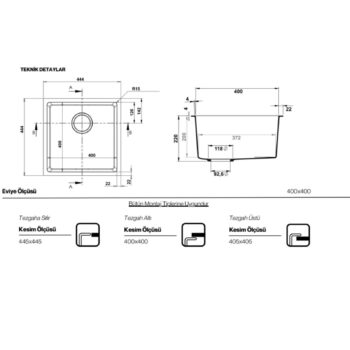 Real Stone Steep 40x40 Siyah Granit Mutfak Eviyesi - Görsel 2