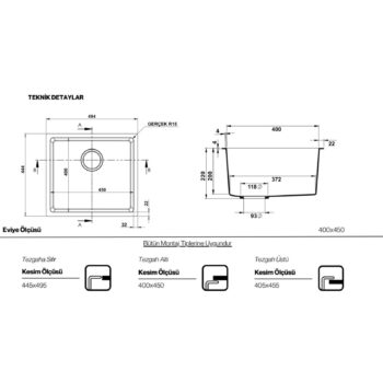 Real Stone Steep 45x40 Krem Granit Mutfak Eviyesi - Görsel 2