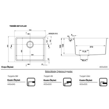 Real Stone Steep 50x40 Antrasit Granit Mutfak Eviyesi - Görsel 3