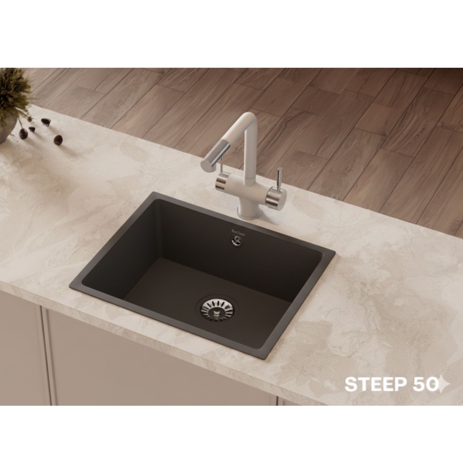 Real Stone Steep 50×40 Antrasit Granit Mutfak Eviyesi