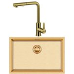 Crauf Stella 4454 PVD Altın 50×40 El Yapımı Eviye-Attivo 4070 Altın Spralli̇ Batarya Seti