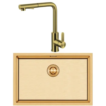 Crauf Stella 4454 PVD Altın 50×40 El Yapımı Eviye-Attivo 4070 Altın Spralli̇ Batarya Seti