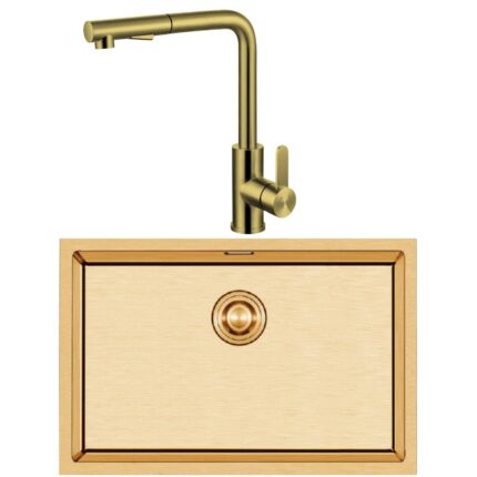 Crauf Stella 4454 PVD Altın 50×40 El Yapımı Eviye-Attivo 4070 Altın Spralli̇ Batarya Seti