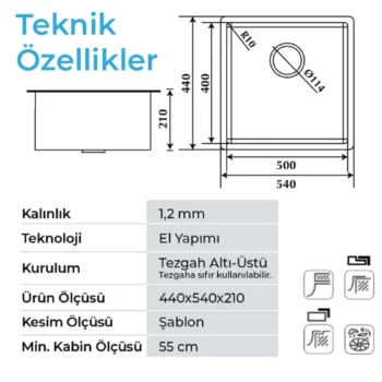 Crauf Stella 4454 PVD Altın 50×40 El Yapımı Eviye-Attivo 4070 Altın Spralli̇ Batarya Seti - Görsel 4