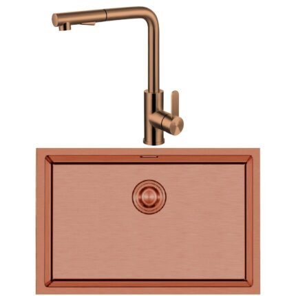 Crauf Stella 4454 PVD Bakır 50×40 El Yapımı Eviye-Attivo 4070 Bakır Spralli̇ Batarya Seti