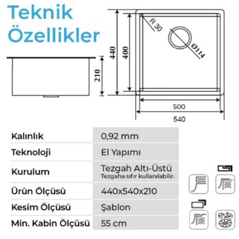 Crauf Venüs 3049 Mat Inox 40x45 Tezgah Altı Paslanmaz Çelik Mutfak Eviyesi - Görsel 2