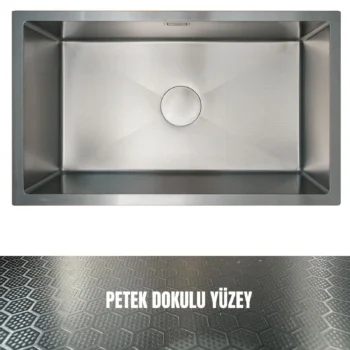 GL General 40x60 Antrasit Petek Dokulu Çelik Mutfak Eviyesi 304 Paslanmaz Çelik 1mm