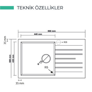 Real P014 LOADİKYA 86 XL Siyah Granit Mutfak Eviyesi 86X50 cm - Görsel 3