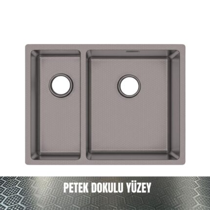 GL General Redux 58x44 Antrasit Petek Dokulu Sol 1,5 Gözlü Paslanmaz Çelik Mutfak Eviyesi