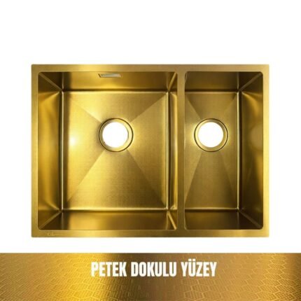 GL General Redux 58x44 Gold Petek Dokulu Sağ 1,5 Gözlü Paslanmaz Çelik Mutfak Eviyesi