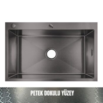 GL General SAGAX 50x60 Antrasit Petek Dokulu Çift Delikli Mutfak Eviyesi 304 Paslanmaz Çelik 1mm
