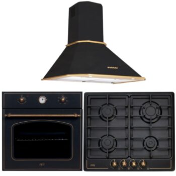 Çetintaş Evii Rustik Siyah Set ( RS 4615 R 60 cm Davlumbaz -RS 1237 Siyah Fırın-WL 848 EAT RS Ocak )