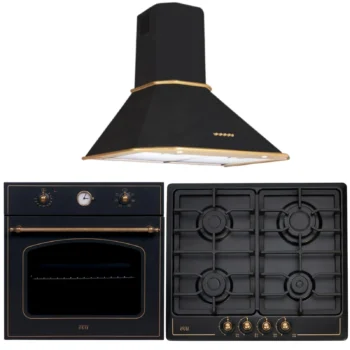 Çetintaş Evii Rustik Siyah Set ( RS 4615 R 60 cm Davlumbaz -RS 1237 Siyah Fırın-WL 848 EAT RS Ocak )