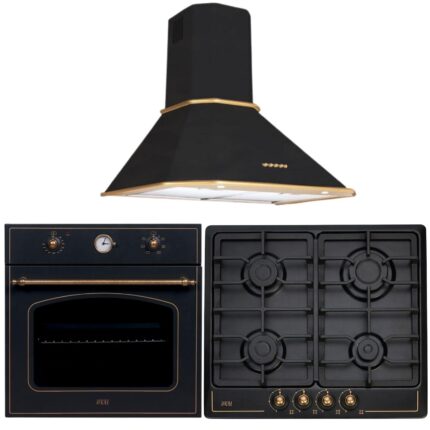 Çetintaş Evii Rustik Siyah Set ( RS 4615 R 60 cm Davlumbaz -RS 1237 Siyah Fırın-WL 848 EAT RS Ocak )