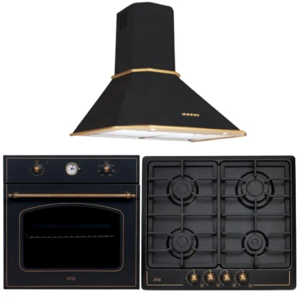 Çetintaş Evii Rustik Siyah Set ( RS 4615 R 60 cm Davlumbaz -RS 1237 Siyah Fırın-WL 848 EAT RS Ocak )