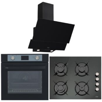 Çetintaş Evii Siyah Ankastre Set (55221 Duvar Tipi Davlumbaz-5264 E SP AF Airfry Turbo Fırın-848 CAT L EI Siyah Emaye Cam Ocak)