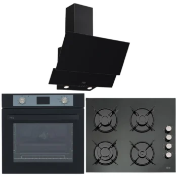 Çetintaş Evii Siyah Ankastre Set (55221 Duvar Tipi Davlumbaz-5264 E SP AF Airfry Turbo Fırın-848 CAT L EI Siyah Emaye Cam Ocak)