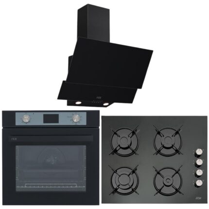 Çetintaş Evii Siyah Ankastre Set (55221 Duvar Tipi Davlumbaz-5264 E SP AF Airfry Turbo Fırın-848 CAT L EI Siyah Emaye Cam Ocak)