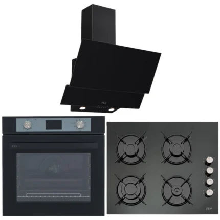 Çetintaş Evii Siyah Ankastre Set (55221 Duvar Tipi Davlumbaz-5264 E SP AF Airfry Turbo Fırın-848 CAT L EI Siyah Emaye Cam Ocak)