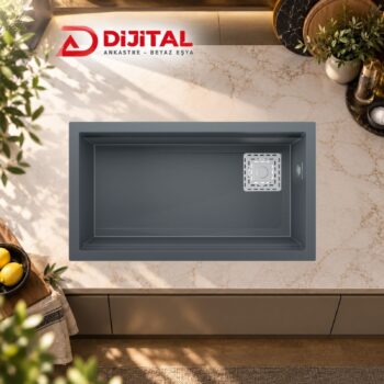 Real Stone Almila 75,5x42,4 cm Antrasit Granit Mutfak Eviyesi