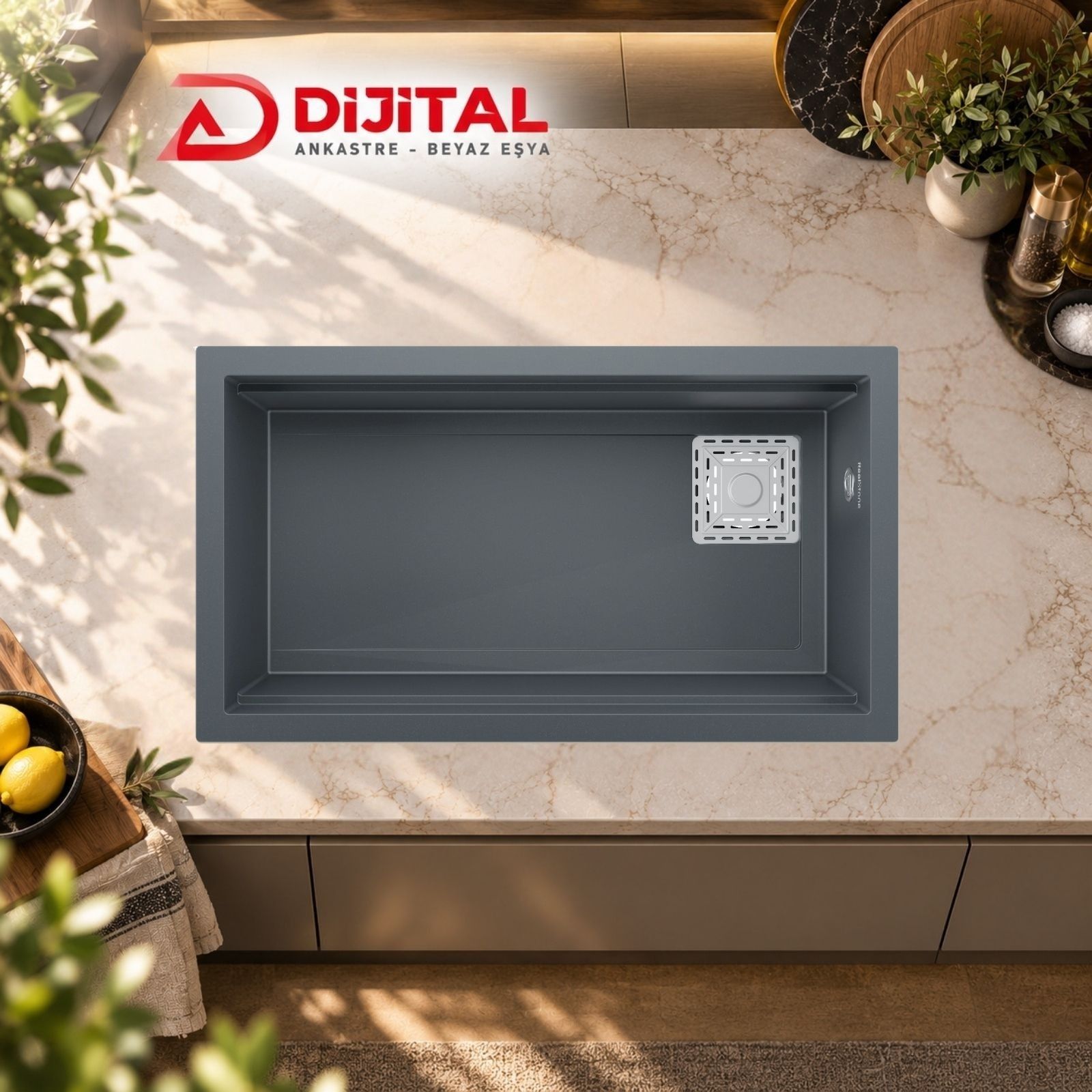 almilaantrasit Real Stone Almila 75,5x42,4 cm Antrasit Granit Mutfak Eviyesi - Görsel 1