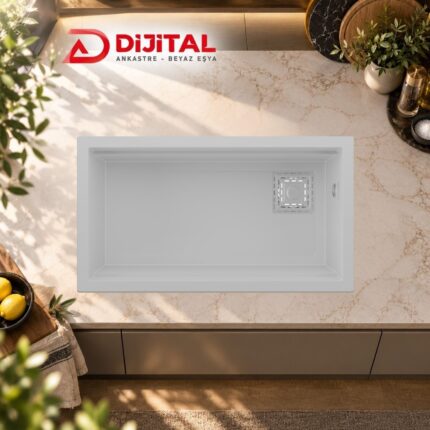 Real Stone Almila 75,5x42,4 cm Beyaz Granit Mutfak Eviyesi