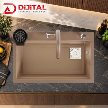 Real Stone Hermes Granit Akıllı Eviye Seti Cappicino 75.5X47 cm