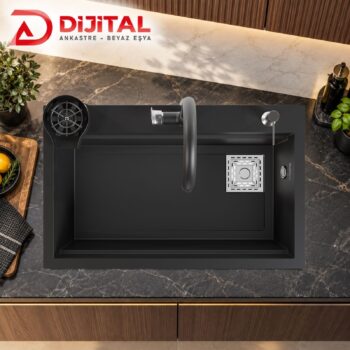 Real Stone Hermes Granit Akıllı Eviye Seti Siyah 75.5X47 cm