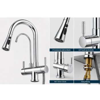 FLEKO Dual Krom Arıtmalı Spiralli Mutfak Bataryası - Görsel 2