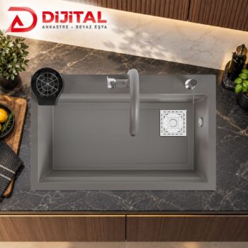 Real Stone Hermes Granit Akıllı Eviye Seti Gri 75.5X47 cm