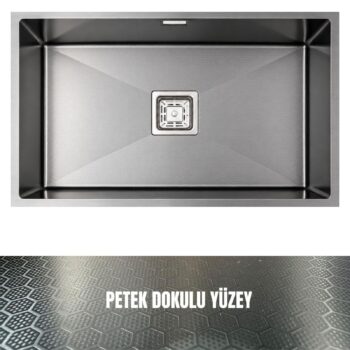 GL General NEO 70 40x70 Antrasit Petek Dokulu Mutfak Eviyesi 304 Paslanmaz Çelik 1mm - Görsel 2