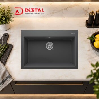 Real Stone K003 Dıdyma 77 Granit Eviye Antrasit 770x530 Cm Tezgah Üstü