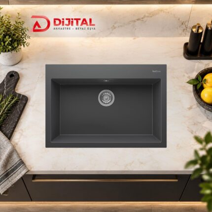 Real Stone K003 Dıdyma 77 Granit Eviye Antrasit 770x530 Cm Tezgah Üstü