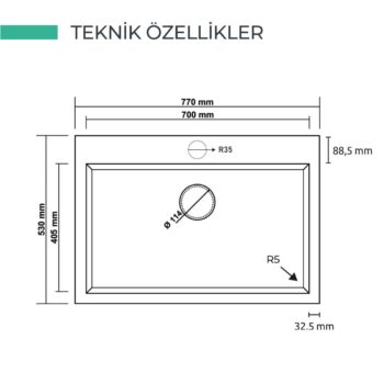 Real Stone K003 Dıdyma 77 Granit Eviye Antrasit 770x530 Cm Tezgah Üstü - Görsel 3